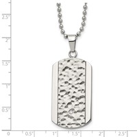 Chisel Stainless Steel Polished and Hammered Necklace with CZ Dog Tag on a Ball Chain, 22" view 3