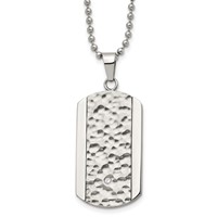 Chisel Stainless Steel Polished and Hammered Necklace with CZ Dog Tag on a Ball Chain, 22" view 1