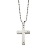Chisel Stainless Steel Brushed and Polished Cross Pendant on a Ball Chain Necklace, 22" view 2