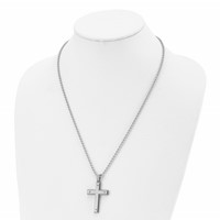 Chisel Stainless Steel Brushed and Polished Cross Pendant on a Ball Chain Necklace, 22" view 4