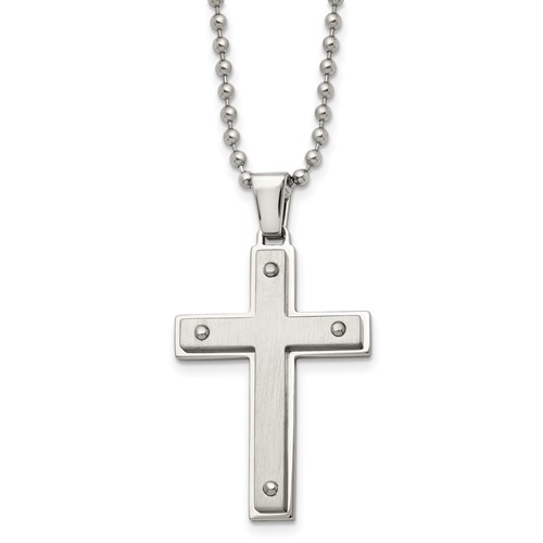 Chisel Stainless Steel Brushed and Polished Cross Pendant on a Ball Chain Necklace, 22"