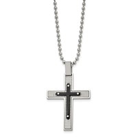 Stainless Steel Polished and Textured Black IP-plated Cross Necklace, 22" view 2