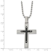 Stainless Steel Polished and Textured Black IP-plated Cross Necklace, 22" view 3