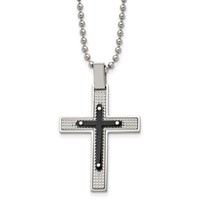 Stainless Steel Polished and Textured Black IP-plated Cross Necklace, 22" view 1