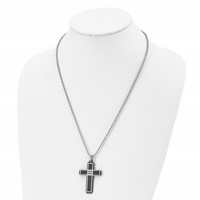 Stainless Steel Polished Black IP-plated Solid Carbon Fiber Cross Necklace view 4