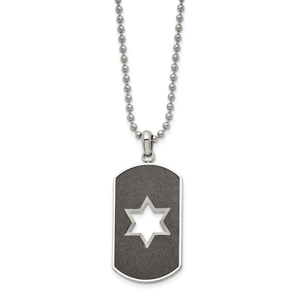 Stainless Steel Brushed/Polished Laser Cut Star of David Dog Tag Necklace