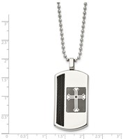 Chisel Stainless Steel Brushed and Polished Black IP-plated Cable Inlay Cross Dog Tag on a Ball Chain Necklace, 22" view 2