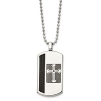 Chisel Stainless Steel Brushed and Polished Black IP-plated Cable Inlay Cross Dog Tag on a Ball Chain Necklace, 22" view 1
