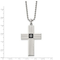 Chisel Stainless Steel Brushed and Polished Necklace with Square Black CZ Cross Pendant on a Ball Chain, 24" view 3
