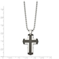 Stainless Steel Polished Solid Black Carbon Fiber Cross Necklace, 22" view 3