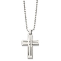 Chisel Stainless Steel Polished Cross Pendant on a Ball Chain Necklace, 22" view 2