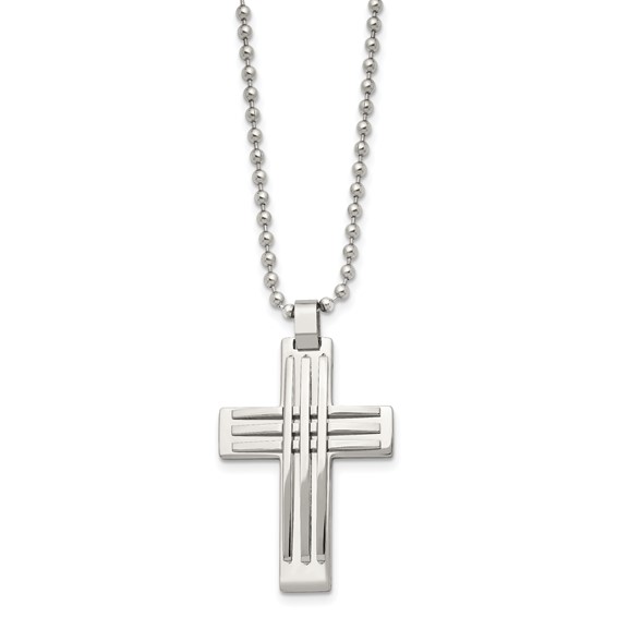 Chisel Stainless Steel Polished Cross Pendant on a 22 inch Ball Chain Necklace