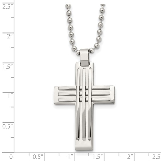 Chisel Stainless Steel Polished Cross Pendant on a 22 inch Ball Chain Necklace