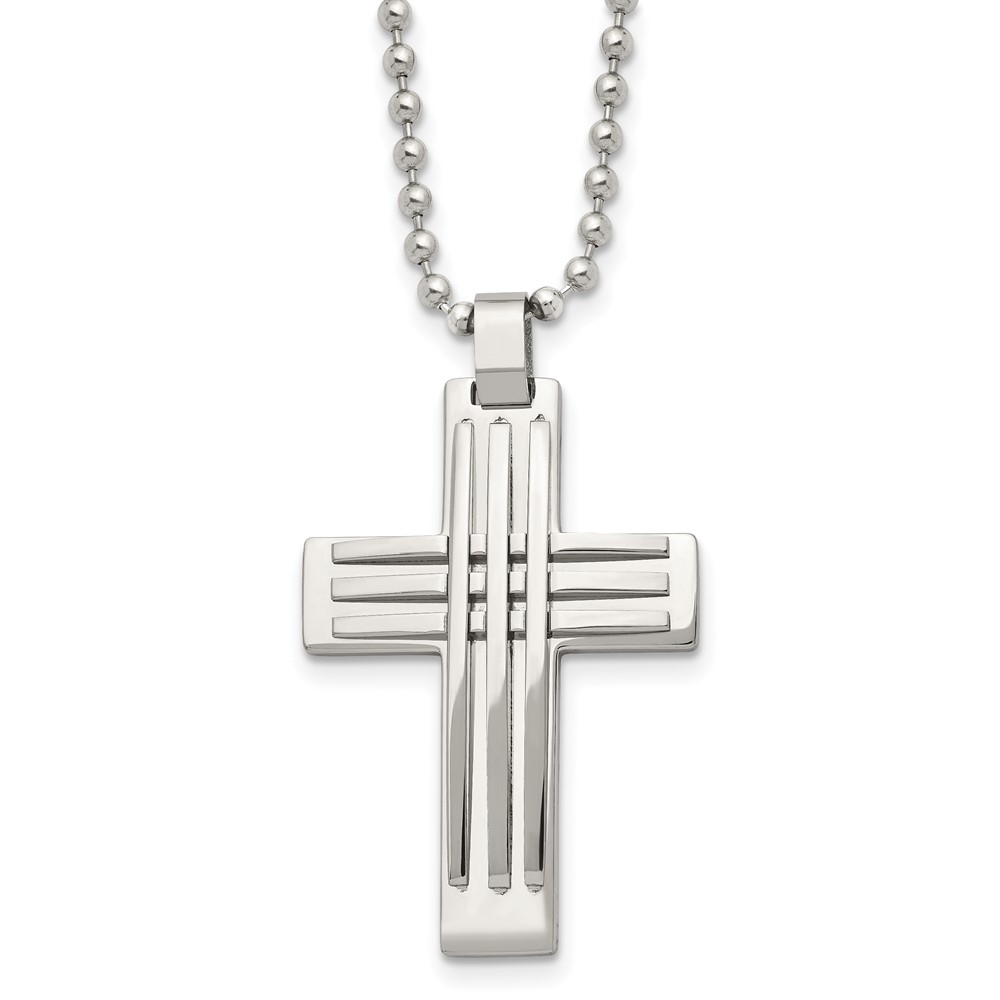 Stainless Steel Polished Cross 22in Necklace