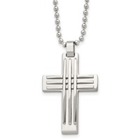 Chisel Stainless Steel Polished Cross Pendant on a Ball Chain Necklace, 22" view 1