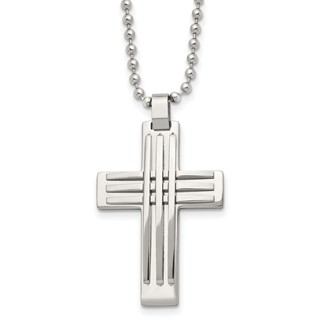 Chisel Stainless Steel Polished Cross Pendant on a 22 inch Ball Chain Necklace