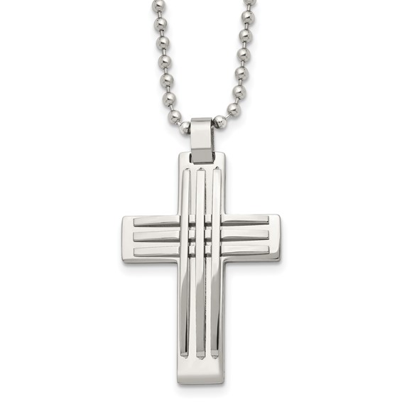 Chisel Stainless Steel Polished Cross Pendant on a 22 inch Ball Chain Necklace