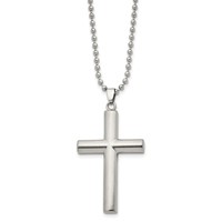 Chisel Stainless Steel Brushed and Polished Cross Pendant on a Ball Chain Necklace, 22" view 2