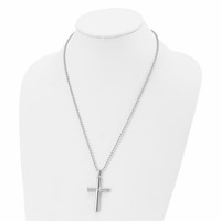 Chisel Stainless Steel Brushed and Polished Cross Pendant on a Ball Chain Necklace, 22" view 4