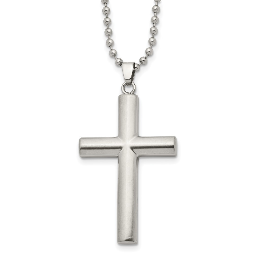 Stainless Steel Brushed and Polished Cross 22in Necklace