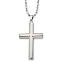 Chisel Stainless Steel Brushed and Polished Cross Pendant on a Ball Chain Necklace, 22" view 1