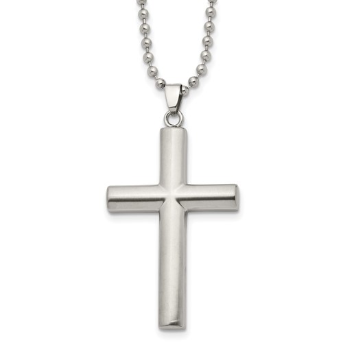 Chisel Stainless Steel Brushed and Polished Cross Pendant on a Ball Chain Necklace, 22"