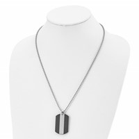 Stainless Steel Polished Black Solid Carbon Fiber & Textured Dog Tag, 22" view 3