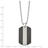 Stainless Steel Polished Black Solid Carbon Fiber & Textured Dog Tag, 22" view 2