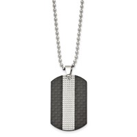 Stainless Steel Polished Black Solid Carbon Fiber & Textured Dog Tag, 22" view 1
