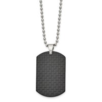 Chisel Stainless Steel Brushed Black Solid Carbon Fiber Dog Tag on a Ball Chain Necklace, 22" view 2