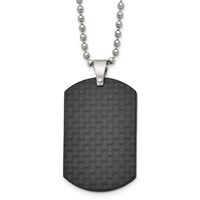 Chisel Stainless Steel Brushed Black Solid Carbon Fiber Dog Tag on a Ball Chain Necklace, 22" view 1