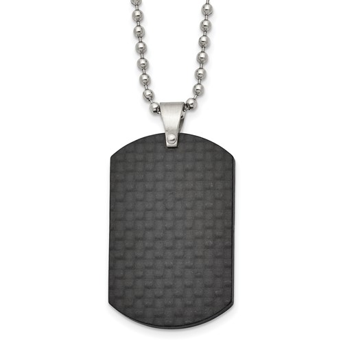 Chisel Stainless Steel Brushed Black Solid Carbon Fiber Dog Tag on a Ball Chain Necklace, 22"