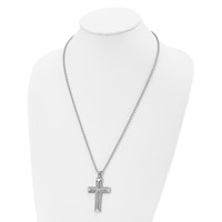 Chisel Stainless Steel Polished Necklace with Grey Carbon Fiber Inlay Cross Pendant on a Ball Chain, 24" view 4