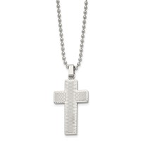 Chisel Stainless Steel Polished Laser Cut Cross Pendant on a Ball Chain Necklace, 22" view 3