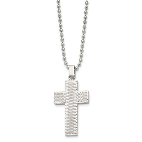 Chisel Stainless Steel Polished Laser Cut Cross Pendant on a 22 inch Ball Chain Necklace