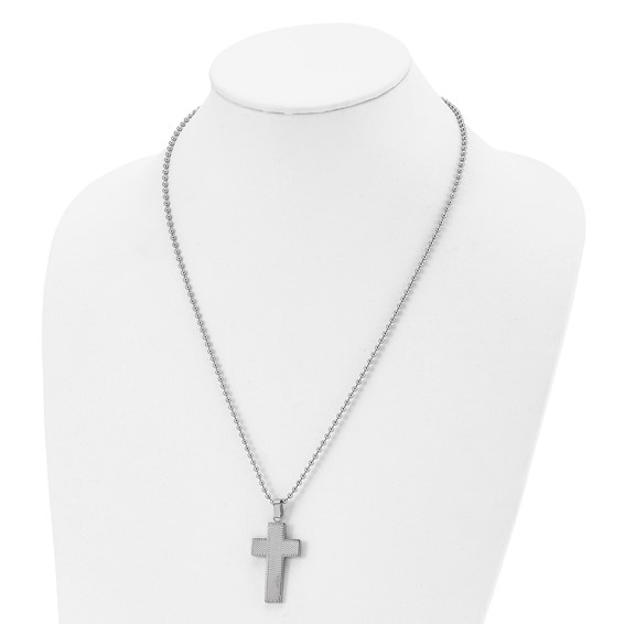 Chisel Stainless Steel Polished Laser Cut Cross Pendant on a 22 inch Ball Chain Necklace