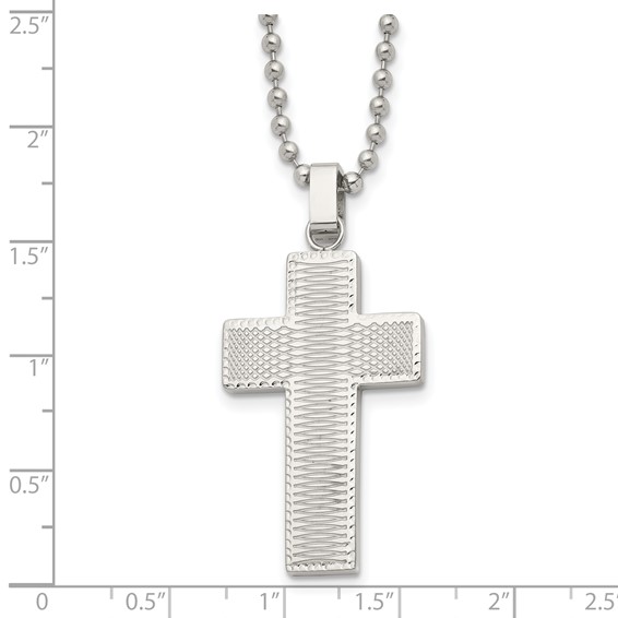 Chisel Stainless Steel Polished Laser Cut Cross Pendant on a 22 inch Ball Chain Necklace