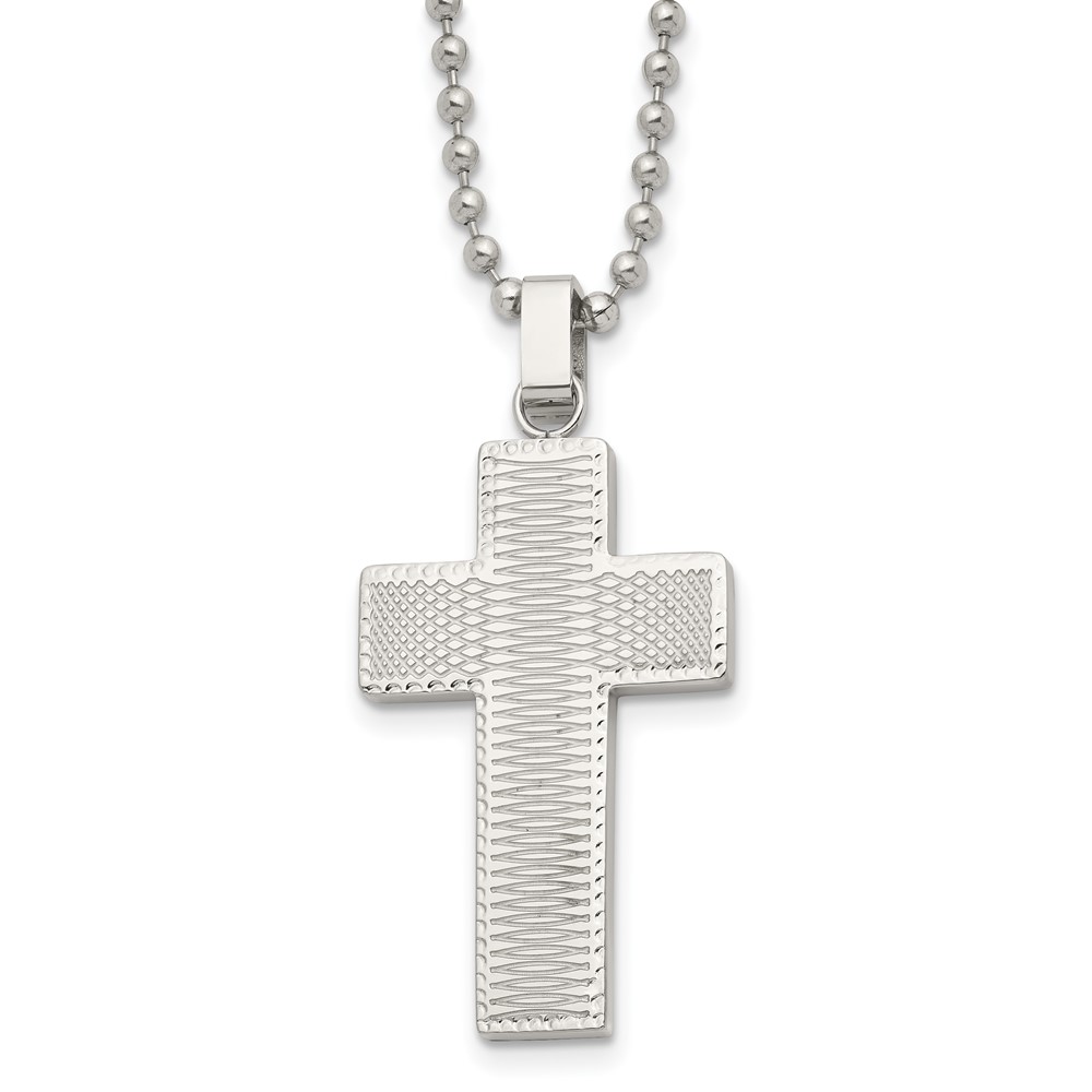 Stainless Steel Polished Laser cut Cross 22in Necklace