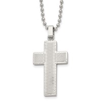 Chisel Stainless Steel Polished Laser Cut Cross Pendant on a Ball Chain Necklace, 22" view 1