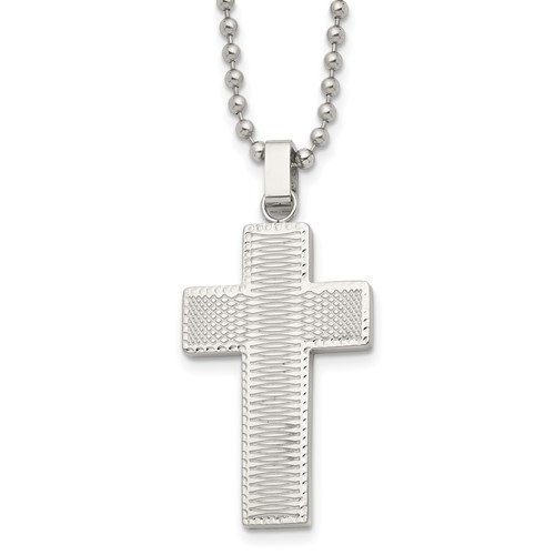 Chisel Stainless Steel Polished Laser Cut Cross Pendant on a Ball Chain Necklace, 22"