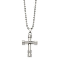 Chisel Stainless Steel Polished Cross Pendant on a Ball Chain Necklace, 22" view 3