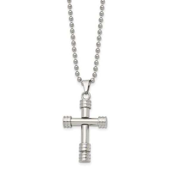 Chisel Stainless Steel Polished Cross Pendant on a 22 inch Ball Chain Necklace
