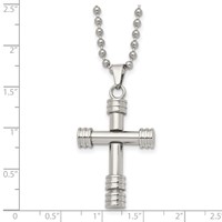 Chisel Stainless Steel Polished Cross Pendant on a Ball Chain Necklace, 22" view 5