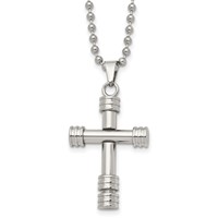 Chisel Stainless Steel Polished Cross Pendant on a Ball Chain Necklace, 22" view 1