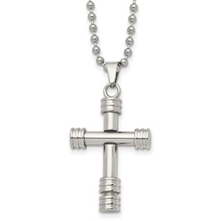 Chisel Stainless Steel Polished Cross Pendant on a 22 inch Ball Chain Necklace