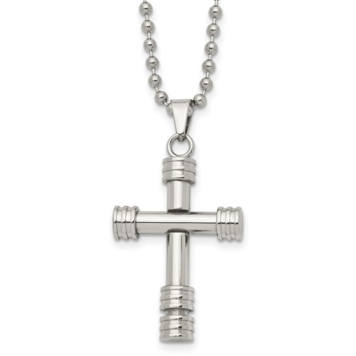 Chisel Stainless Steel Polished Cross Pendant on a Ball Chain Necklace, 22"