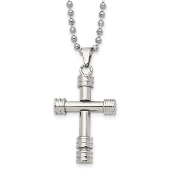 Chisel Stainless Steel Polished Cross Pendant on a 22 inch Ball Chain Necklace