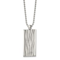Chisel Stainless Steel Polished and Textured Wave Design Dog Tag on a Ball Chain Necklace, 22" view 3