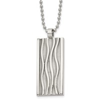 Chisel Stainless Steel Polished and Textured Wave Design Dog Tag on a Ball Chain Necklace, 22" view 1