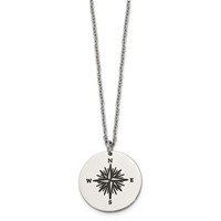 Chisel Stainless Steel Polished Enameled Not All Who Wander Are Lost Compass Pendant on a Cable Chain Necklace, 22" view 2